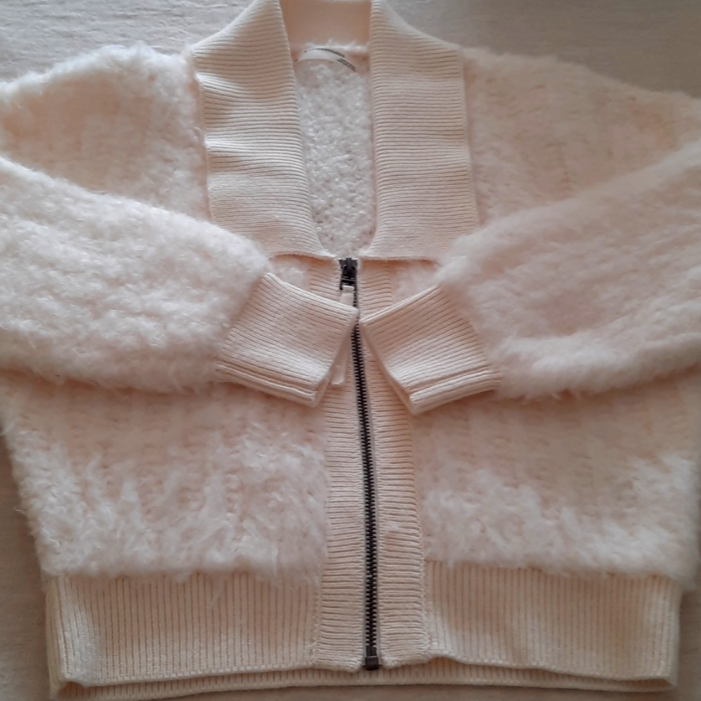 Anthropologie Zip-Up Brushed Sweater Cardigan in Ivory